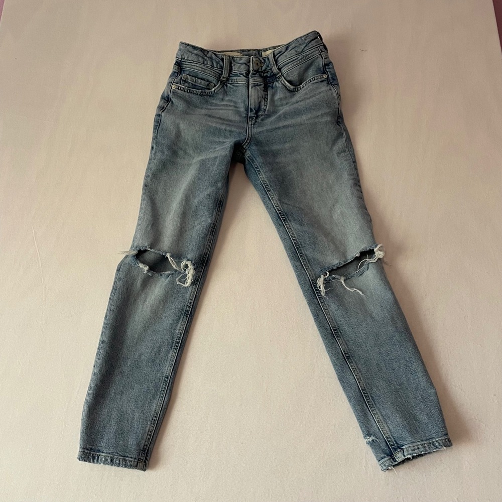 Pilcro&the letterpress High-Rise Slim Straight Distressed Jeans Light Wash Sz 26